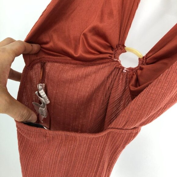 Pull & Bear Rust Orange Brown Halter Ring Bodysuit size S - Picture 10 of 15
